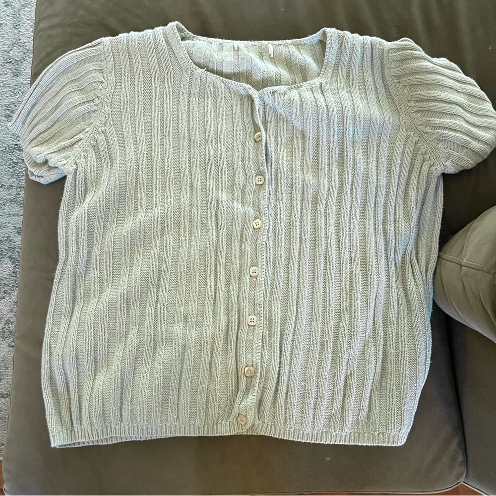 Vintage Y2K Sage Green Ribbed Knit Button-Up Top